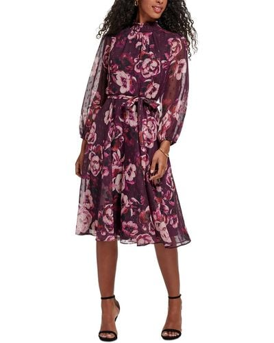 Jessica Howard Petites Chiffon Floral Fit & Flare Dress - Red