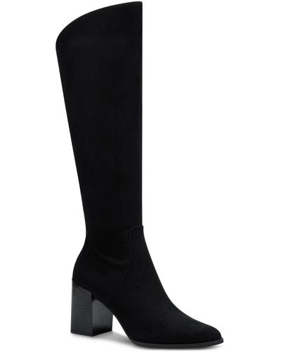 Alfani Wylde Faux Suede Block Heel Knee-high Boots - Black
