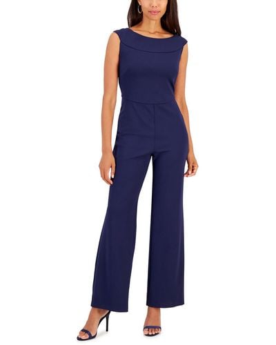 Connected Apparel Solid Crepe Jumpsuit - Blue