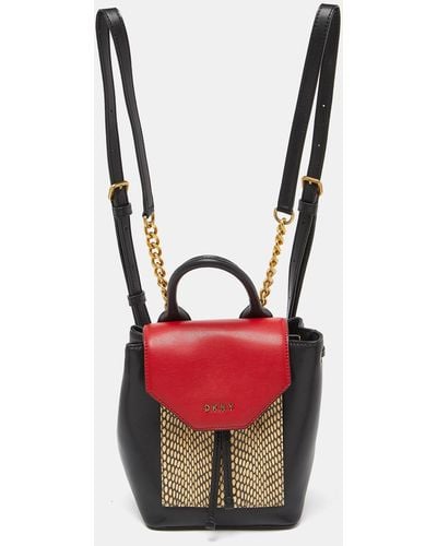 DKNY Tricolor Embossed Leather Small Alexa Backpack - Red