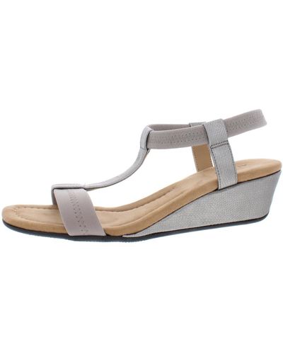 Alfani Voyage Faux Leather T Strap Wedge Sandals - White