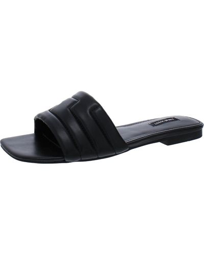 Nine West Faux Leather Peep-toe Slide Sandals - Black
