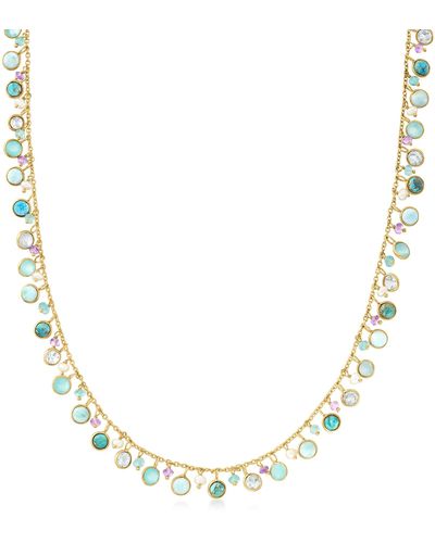 Ross-Simons 3-4mm Cultured Pearl And Multi-gemstone Necklace - Metallic