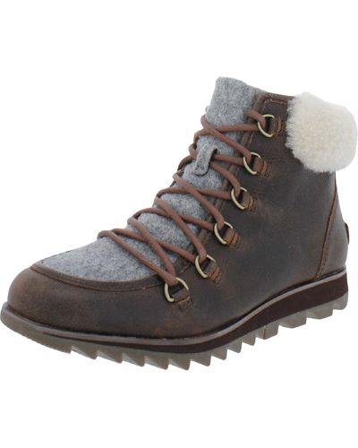 Sorel Harlow Leather Shearling Ankle Boots - Gray