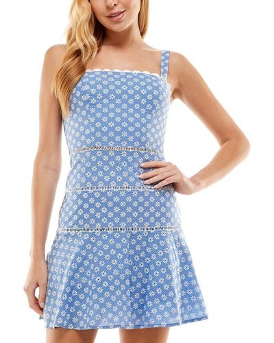 City Studios Juniors Embroidered Ladder Stitch Fit & Flare Dress - Blue