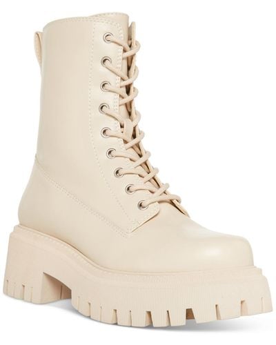 Madden Girl Knight Faux Leather Lug Sole Combat & Lace-up Boots - Natural