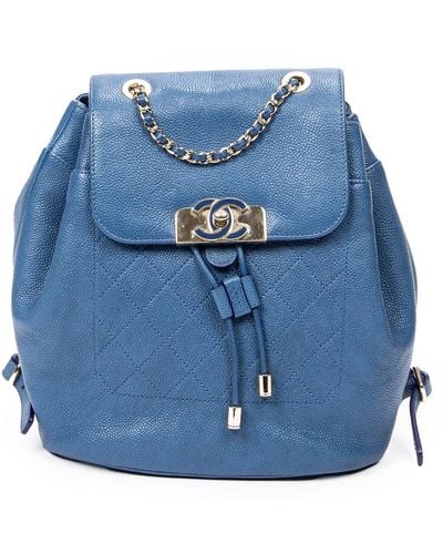Chanel Cc Turnlock Flap Drawstring Backpack - Blue