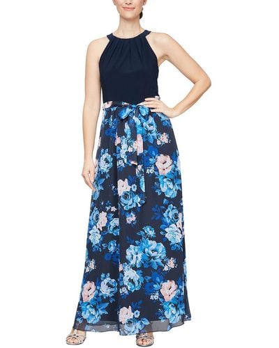 SLNY Chiffon Printed Maxi Dress - Blue