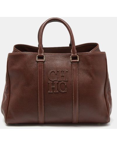CH by Carolina Herrera Grained Leather Matteo Tote - Brown