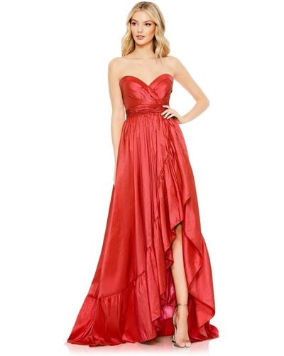 Mac Duggal Asymmetrical Strapless Ruffle Gown - Red
