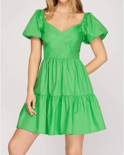 She + Sky V Neck Dress - Green
