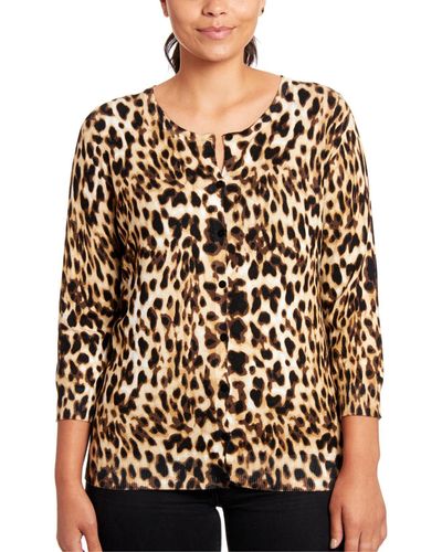 Joseph A Animal Print Three-quarter Sleeve Cardigan Sweater - Black