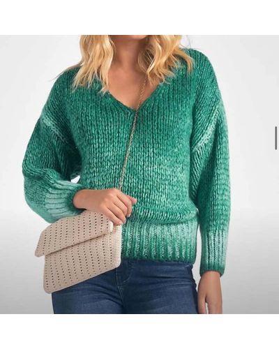 Elan V Neck Chunky Sweater - Green