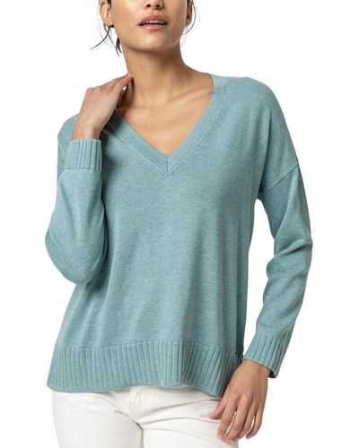 Lilla P Easy Back Seam V-neck Sweater - Blue