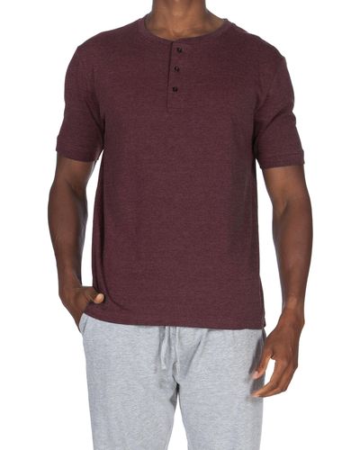 Unsimply Stitched Super Soft Short Sleeve Henley - Purple