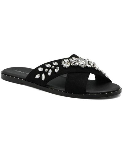 Adrienne Vittadini Faken Embellished Slip On Flat Sandals - Black