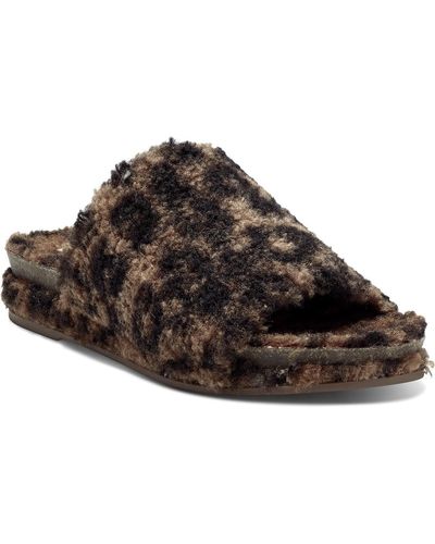 Lucky Brand Gadini Faux Fur Open Toe Fleece Slippers - Brown