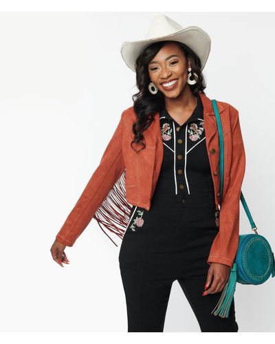 Unique Vintage Rust Suede & Embroidered Horse Cattle Call Jacket - Multicolor