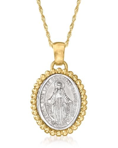 Ross-Simons Italian 14kt 2-tone Gold Miraculous Medal Adjustable Pendant Necklace - Multicolor