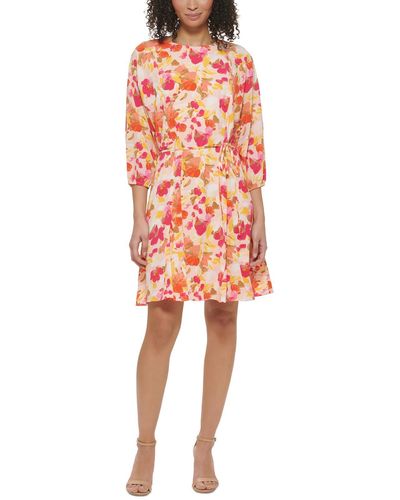 Jessica Howard Petites Crepe Floral Fit & Flare Dress - Orange