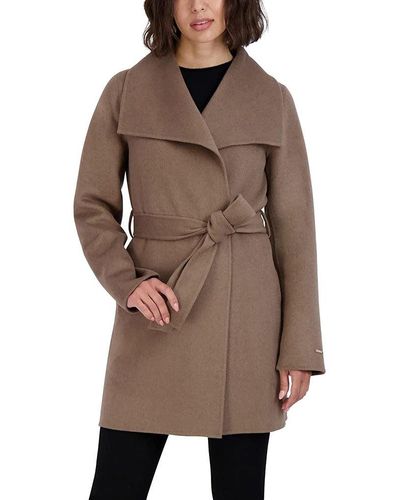 Tahari Tahari Mink Wool Wrap Coat Belted Jacket - Brown