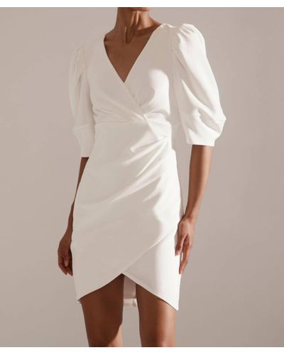 Krisa Crepe Wrap Puff Sleeve Dress - Natural