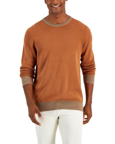 Club Room Striped Crewneck Pullover Sweater - Brown