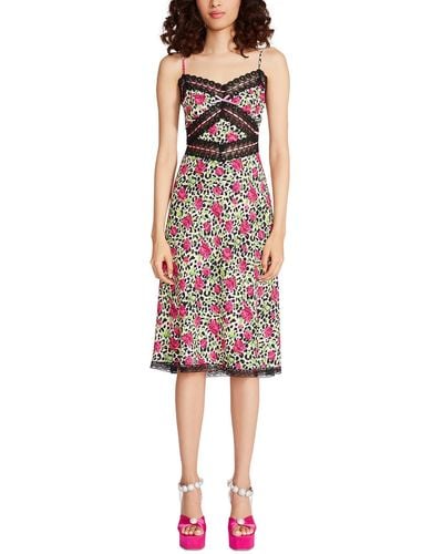 Betsey Johnson Floral Lace Trim Midi Dress - Red