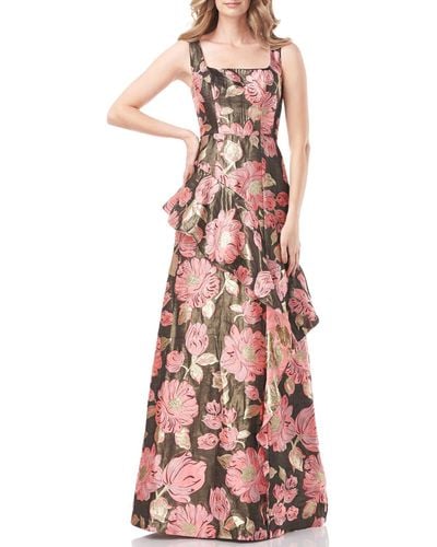 Kay Unger Belle Metallic Floral Evening Dress - Multicolor