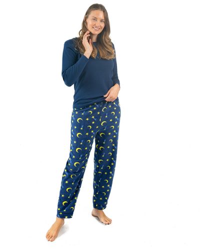 Leveret Cotton Top And Fleece Pant Pajamas Moon - Blue