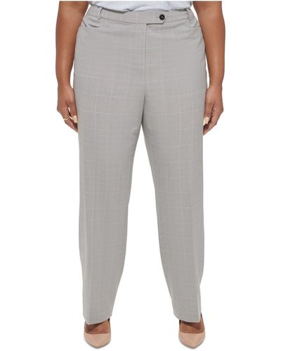 Calvin Klein Plus Plaid Straight Legs Trouser Pants - Gray
