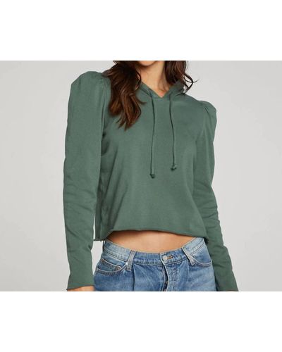 Chaser Brand Puff Sleeve Cropped Hoodie - Green