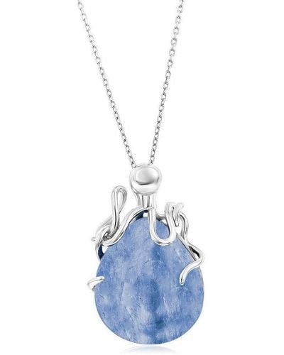 Simona Sterling Silver Pear-shaped Kyanite Octopus Pendant Necklace - Blue