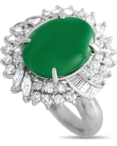 Non-Branded Lb Exclusive Platinum 1.90 Ct Diamond And Jade Ring - Green