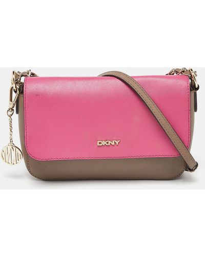 DKNY /pink Leather Bryant Park Flap Crossbody Bag