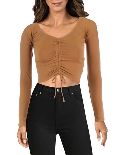 Madden Girl Juniors Ribbed Ruched Crop Top - Black