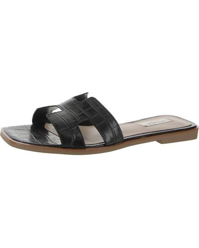 Steven New York Harlien Leather Square Toe Slide Sandals - Black