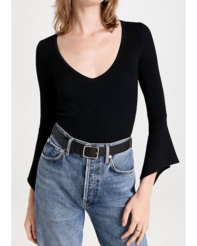 Autumn Cashmere Ribbed V Neck Knit With Rectangle Cuffs - Black