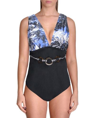 Jantzen Printed Belted One-piece Swimsuit - Blue