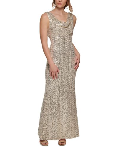 Vince Camuto Sequined Mesh Evening Dress - Natural