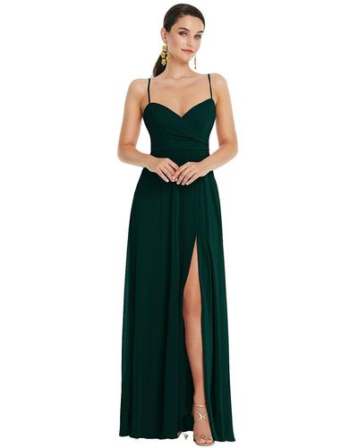 Lovely Adjustable Strap Wrap Bodice Maxi Dress With Front Slit - Green