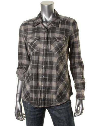Style & Co. Cotton Plaid Casual Top - Gray