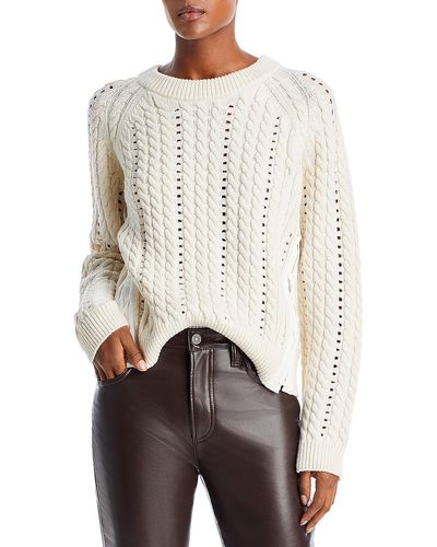 10 Crosby Derek Lam Cable Knit Lace Up Crewneck Sweater - White