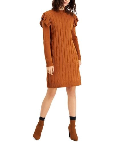 BarIII Cable Knit Knee-length Sweaterdress - Orange