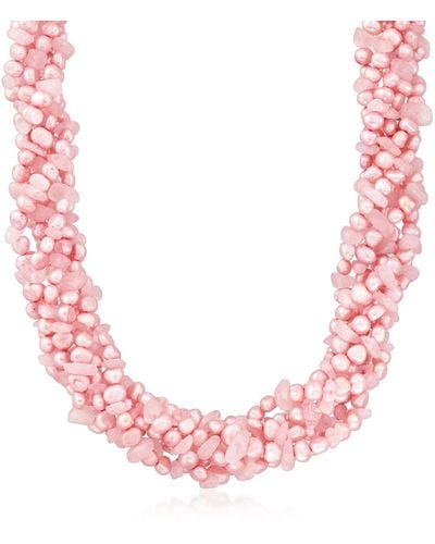 Ross-Simons 5-6mm Pink Cultured Baroque Pearl And Rose Quartz Torsade Necklace