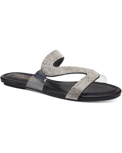 Thalia Sodi Bianca Faux Leather Rhinestone Slide Sandals - White