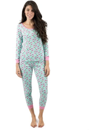 Leveret Two Piece Cotton Pajamas Flamingo - Blue