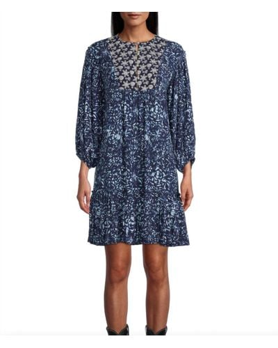 Nicole Miller Embroidered Dress In Navy - Blue