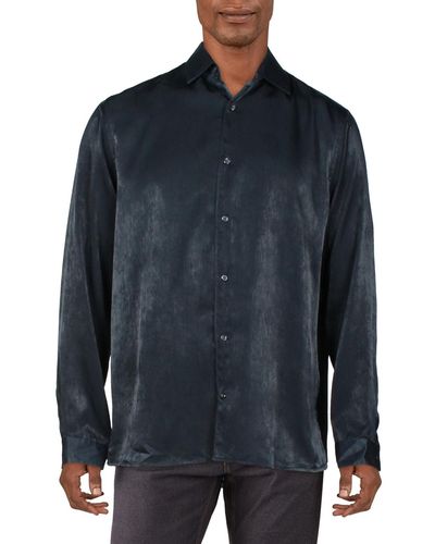 INC Satin Regular Fit Button-down Shirt - Blue