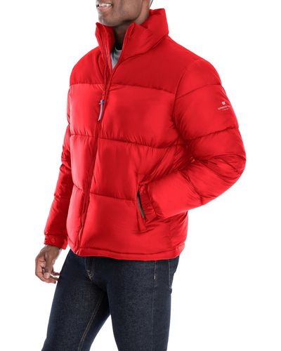 London Fog Puffer Colorblock Quilted Coat - Red